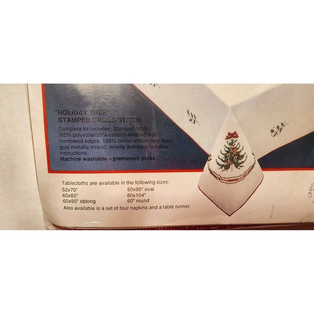 Bucilla Stamped Cross stitch Kit 60” Round Tablecloth Holiday Tree 82650 New Vtg